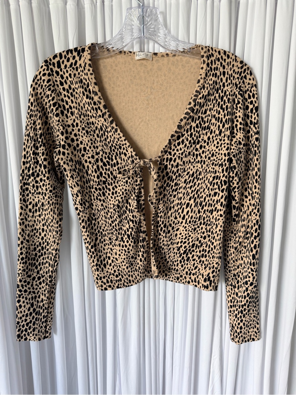 John Galt Leopard Print Tie-Front Cardigan
